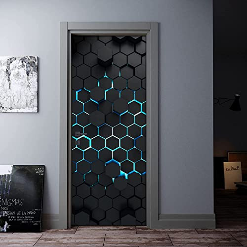 Türtapete Selbstklebend Abstraktes Schwarzes Geometrisches Sechseck 90 X 200 Cm Türtapete Selbstklebend Türposter Fototapete Türfolie Poster Tapete 3D Türaufkleber Diy Türbild - Kinderzimmer Wohnzimm