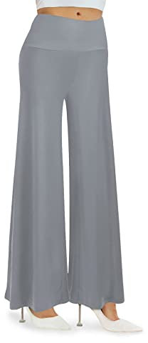 Cegerne Damen Stretch Weite Bein Palazzo Lounge High Waist Hosen Anzughose, Grau, L
