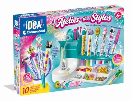 Clementoni | L’Atelier des Stylos pour Enfants 6 Ans+ | Kit Créatif DIY avec 10 Stylos à Personnaliser | Plus de 50 Accessoires : Paillettes, Perles, Figurines | Activité Manuelle et Cadeau Créatif