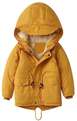linboo Kinder Winterjacke Jungen Mädchen Warm Gefütterte Blouson Hoodie Dicke Mantel Parka Baby Wintermäntel, Gelb, 92-98(Etikettengröße: 100)