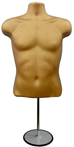 Display Guru Male Hanging Mannequin Half Body Form 3 Quarter Shop Bust Display With Round Stand (Gold)