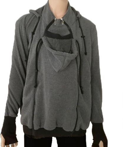 Mdrcg Uomo Felpe del Portare Neonato, Uomo Giacca di Canguro in Pile con Cerniera Giacca Maglione Canguro 2 in 1 Giacca,Grigio,XXL