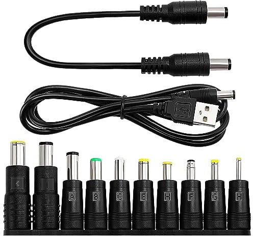 10 en 1 Adaptador de Corriente CC, KUOQIY 5.5x2.1mm Hembra a Macho Adaptador de Fuente de Alimentación, con 2 Piezas Cable, para Ventiladores, Routers