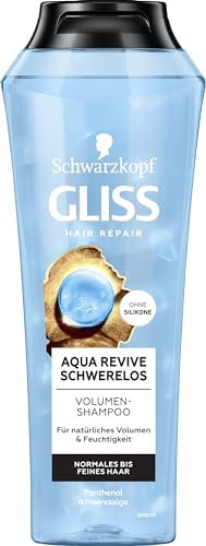 Gliss Shampoo Aqua Revive senza peso (250 ml), shampoo per capelli senza siliconi per volume naturale e umidità, shampoo volumizzante per capelli normali e fini