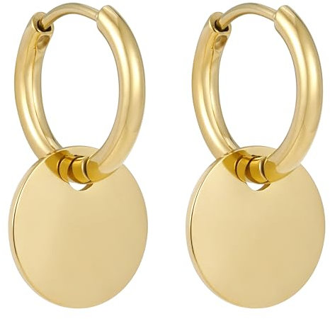 BONNYBIRD® Creolen mit Anhänger Gold Boho Ohrringe Damen Creolen Ohrringe Gold Plättchen Creolen Edelstahl Damen Kleine Creolen Gold
