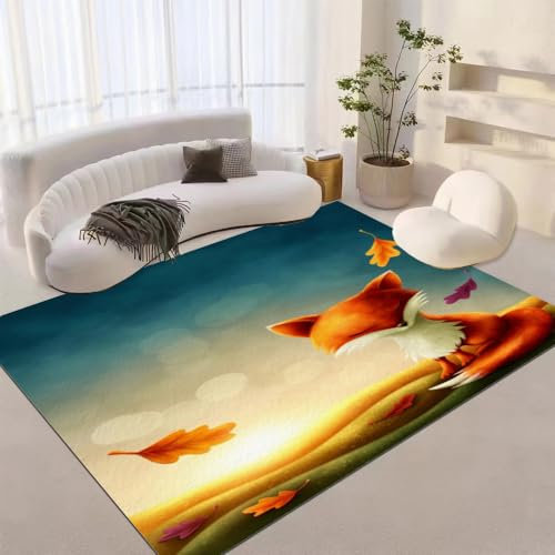 BKCCZ Fuchs Teppich Schlafzimmer 120x160cm Wohnzimmer Teppich Schlafzimmer Bettvorleger Kleiner Prinz Rutschfester Unterseite Home Carpet for Teens Kinder