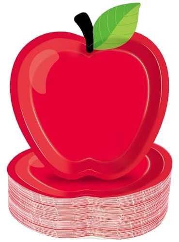 50PCS Red Apple Party Paper Plates Decorations Back to School Plates First Day of School Party Supplies Schools Disposable Tableware for 50 Guests Teacher Appreciation Kindergarten Preschool 6.6X7.4