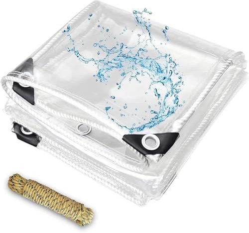 ZGLCQSGY 5m x 8m Bâche Transparente avec œillets bâche imperméable pour Serre en Plastique avec œillets et Corde Plate, Film Film pour Meubles de Jardin, bâche pour extérieur, Isolation des Plantes