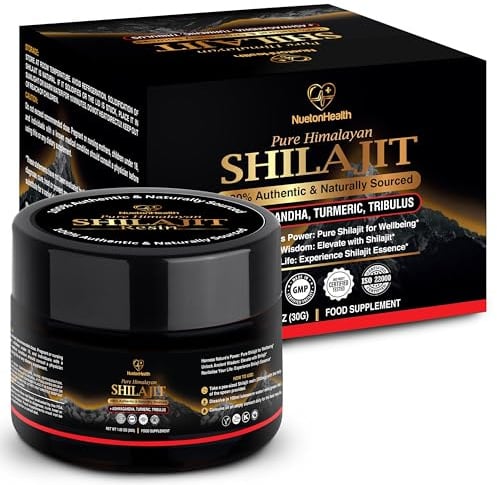 Himalayan Shilajit Supplement with Ashwagandha, Turmeric, Tribulus Terrestris - 30g Gold Grade Resin | 75% Fulvic Acid | Vitality & Immune Boost | Vegan & Lab Tested by UK's NuetonHealth