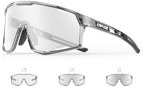 KAPVOE Photochromatische Selbsttönend Fahrradbrille für Herren Damen Klar Sportsonnenbrille TR90 Rahmen Sport Radfahren MTB Radbrille UV400 Schutz Sportbrille für Laufen Fahren Baseball Silber