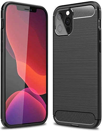 CoolGadget Premium Carbon Handyhülle TPU für iPhone 12 Pro Max, stoßfest, Kratzfest, rutschfest, Anti-Fingerprint, schwarz