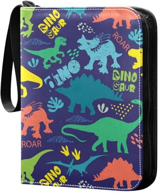 Buntes Dino-Dinosaurier-Sammelkartenalbum, 4 Taschen, Kartenordner, 50 Seiten, 400 Karten, PU-Reißverschluss, Kartenbinder, Aufbewahrungshalter für Sportspielkarten