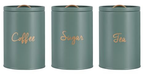 Innoteck Essentials Canister Set Round - for Tea, Coffee, and Sugar - Decorative Kitchen Food Storage - Easy to Open - Airtight Lids With Copper Handle - Containers for Kitchen Counter - Set of 3 Pcs