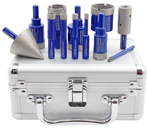 SHDIATOOL Diamant-Kernbohrkronen,Fliesenbohren Kernlochsäge Kit für Porzellan mit 6mm Hartmetall-Positionierung/45mm Hex-Fase/20mm Hex-Schleifstifte, Bohrer 9pcs (6/8/10/12/20/25/28/32/35MM)