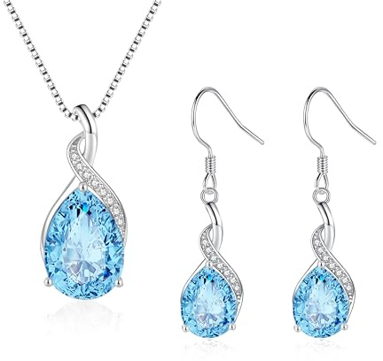 Loutade Silber Schmuckset für Damen, 925 Sterling Silber Wassertropfen Schmuckset mit Marine-Blau Zirkonia, Unendlichkeit Twist Halskette mit 45+5cm Silberkette & Ohrringe Ohrhänger Set für Mädchen