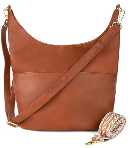 LEABAGS Damen Schultertasche, Venice Umhängetasche Damen Elegante, Damen Leder PU Tasche mit verstellbaren Schultergurt, Damentasche Stylisch mit Ersatz-Schultergurt für Arbeit Uni Schule Freizeit