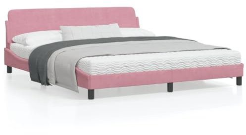 SECOLI Letto Matrimoniale 180x200 cm, Giroletto Matrimoniale, Giroletto Singolo, Struttura Letto, con Testiera e Pediera in Velluto Rosa 180x200 cm