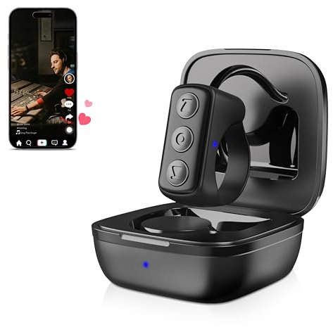 TikTok Scrolling Ring Remote Control, Kindle App Page Turner (Not for Kindle Device) Phone Remote, Bluetooth Controller for Camera Remote, Finger Remote Ring for iPhone, iPad, iOS, Android, Black