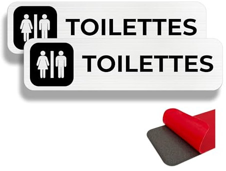FloraVigo Panneau de toilette, 2 plaque toilette, 19×5 cm, intérieur/extérieur, panneau en aluminium, avec autocollant adhésif (Toilettes H/F)