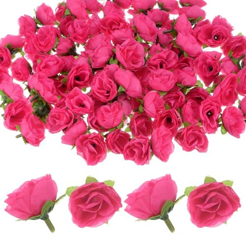M METERXITY 100-Pezzi Teste di Rose Artificiali, 1,2 Pollici Piccola Testa Rosa in Seta Finta per Decorazioni Matrimonio/Bouquet/Feste, Teste di Fiori Finti [Rosa Rosso]