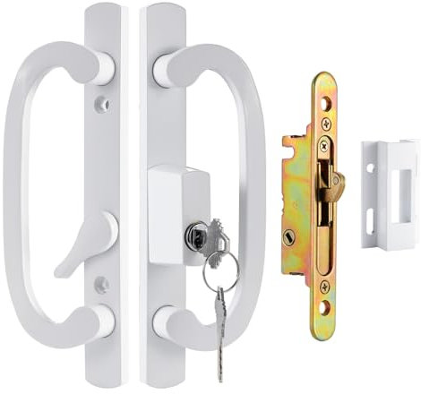 Poignée de porte de terrasse coulissante à clé, rainure de clavette à 45°, hauteur de 9,5 cm, convient aux portes de 3,5 cm à 5,1 cm d'épaisseur, sans main, blanc moulé sous pression, position décalée