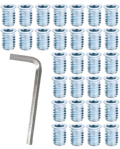 KGDUYC 40 pezzi Dadi a vite M6x10mm, inserti filettati per legno, inserti filettati, dadi a vite in lega di zinco con esagono incassato, dadi filettati per mobili in legno