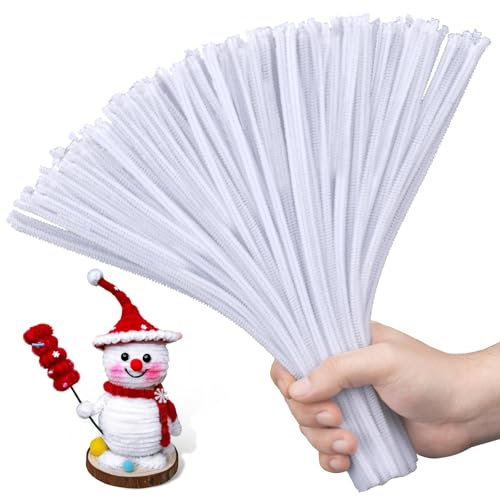 Tundi 200 Stück Pfeifenreiniger, weißer Pfeifenreiniger-Chenilledraht, Pfeifenreinigerdraht für Basteldekorationen