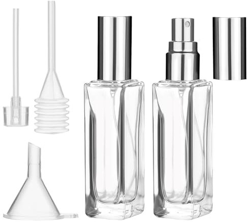Dimeho 20ml Refillable Perfume Bottle Travel, 2 Pcs Portable Bottle Refillable Perfume Spray Mini Glass Spray Bottles Dispenser Fragrance Container with Funnel Pipettes Dispensers