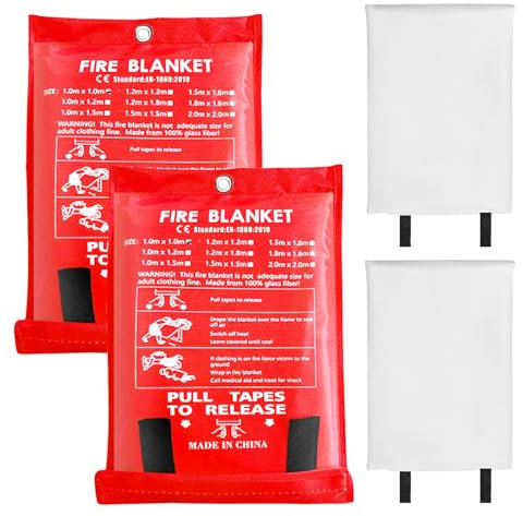 WIYETY 2 Stück Premium Löschdecke: Brandschutzdecke aus Glasfasertücher, 100 * 100 cm Löschdecke für Küche, Notfallüberlebenskit für Küche, Kamin, Grill, Auto, Camping, Auch für Fettbrände
