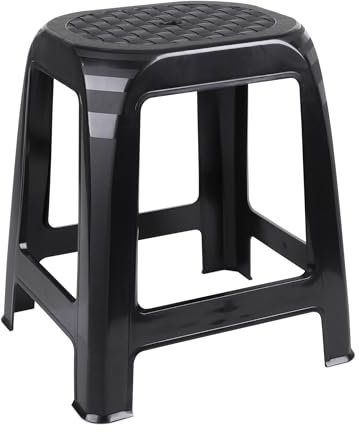 Kunststoff Tritthocker schwarz Belastbarkeit bis 120 kg - 46 x 41 cm - Küchen und Badezimmer Hocker hoch - Sitzhocker Haushaltshilfe Küchenhocker Trittleiter Fußbank