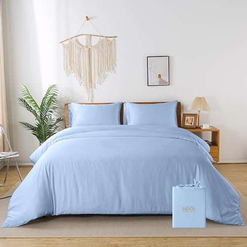 bienDo Bambus Bettwäsche Set, Blau, 135x200cm, Seiden Bettbezug für Sommer und Winter, Luxus, kühlende, Weich Bed Cover, Kuschelig, Atmungsaktiv Aesthetic Silk Renforce Bettdeckenbezug