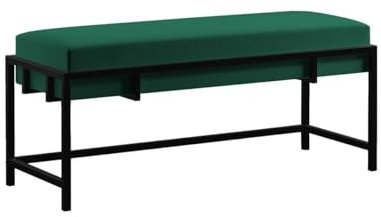 BETTSO - Elegante Sitzbank LAMO - Polsterbank mit Metalbeinen - Moderner Bettbank - Garderobenbank - Sitzhocker Wohnzimmer, Schlafzimmer, Flur - Metalfarbe Schwarz - Stofffarbe Grün - 100x35x45cm
