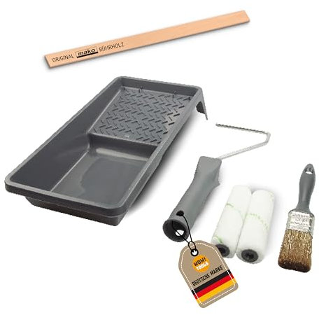 WOW!TOOLS Lasur-Set 6-teilig – Komplettset für Lasurarbeiten mit Farbwanne, Rollerbügel, Lasurwalzen, Flachpinsel und Rührholz