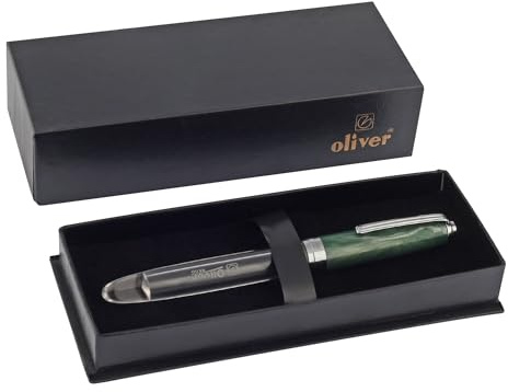 Oliver 69ct Green Marble & Clear Acrylic Fountain Pen, Gold Stainless Steel Nib, Dropper Filling System, Chrome Trim | NLB Gift Box