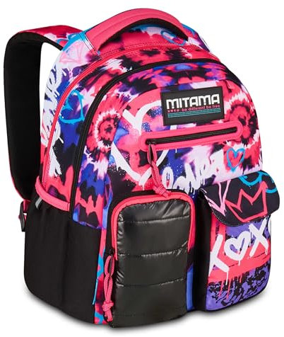 Mitama Zaino New Plus MUSIC STICKER, Rosa, Zaino Scuola Elementare, 30 L, Super Capiente, Ergonomico, Robusto, per Bambina