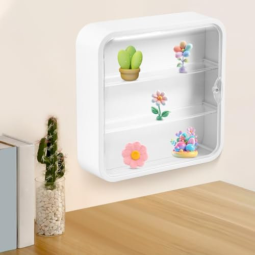 GWCYMYD Wandvitrine für Figuren 3 Ebenen 30x30x8cm Schaukasten Vitrine mit Magnetischer Tür Transparent Staubdicht Wandvitrine Hängend Sammlervitrine Wand für Miniaturfiguren Sammlerstücke (Weiß)