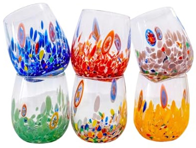 MurArt Bicchieri di Murano.Collezione DREAM. Set 6 Bicchieri da 350 ml.Alt 10,5CM.In Vetro soffiato, Lavorato a Mano artigianalmente. Made in Italy (Misto, Bicchiere 6Pz)