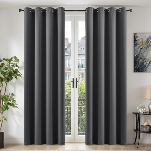 TOPICK Grey Blackout Curtains for Bedroom Living Room, W52 xL84, 2 Panels | Eyelet Thermal Room Darkening Curtains 84 Inch Drop for Soundproof Nursery Window, Soft Triple-weave Fabric Energy Saving