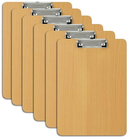 Relaxdays Klemmbrett Holzoptik, 6er Set, gummierte Metallklemme, HBT: 31,5x22,5x0,5 cm, DIN A4 Schreibunterlage, Natur