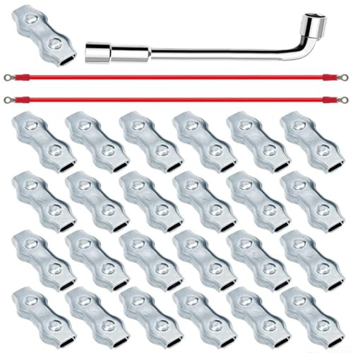 Desiumite Electric Fence Rope Connector Kit 25Pcs Galvanised Steel PE Wire Clamps With Installation Tool For Farm Fencing