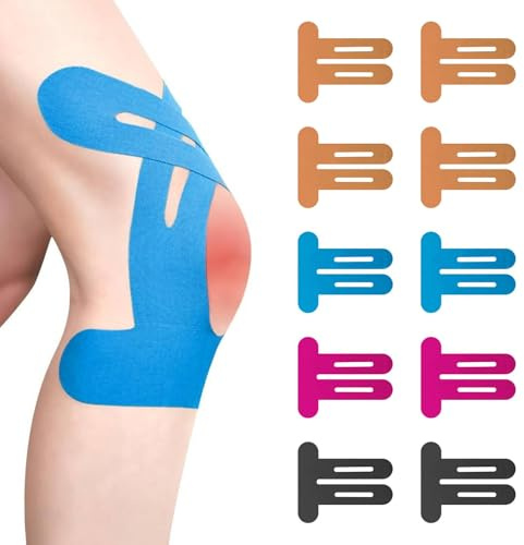 Dreamil 10 Stück Kinesiologie-Tape für Knie, Kinesiotapes Vorgeschnitten for Knees, das Knieschmerzen lindert, für Laufen, Radfahren und Sport-Fitness geeignet ist（Mehrfarbige）