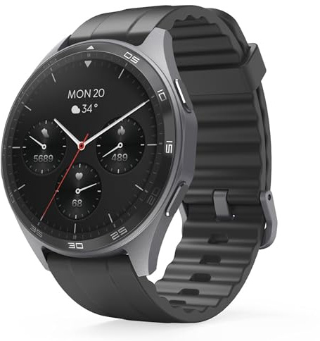 Hama Smartwatch „7010“ refurbished, 47 mm AMOLED, GPS, Bluetooth, Telefonfunktion, wasserdicht, Unisex Fitnessuhr mit Activity Tracker, Sprachsteuerung, Musiksteuerung, anthrazit