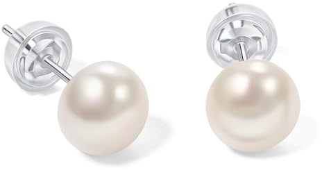 YAMI Perlenohrringe Silber 925, 6-9.5mm Weiß/Rosa SüßwasserPerle Ohrstecker | Damen-Ohrringe Perlen aus Echten Zuchtperlen in Knopfform, Hypoallergen