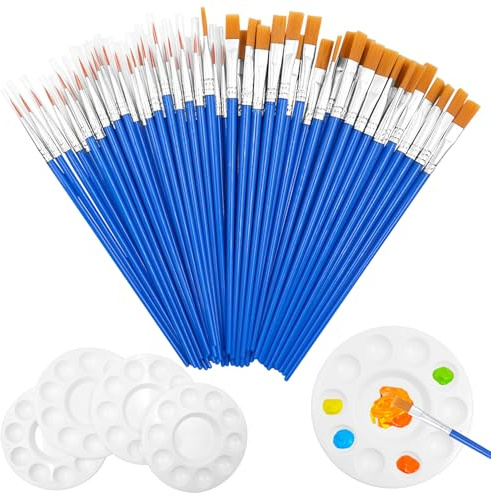 Pinselset, 65 Stück Runde Flache Pinsel, Pinsel Set für Acryl-, Wasserfarben- und Ölmalereien, Perfekt für Künstler, Malliebhaber und Anfänger, Pinselset Klein - 2 Verschiedene Größen