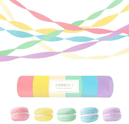 AOBKIAT 6 Rollen Pastell Bunt Luftschlangen Krepppapier für Party Deko | Geburtstagsdeko Mädchen,Regenbogen Deko Kindergeburtstag,Hochzeitsdeko,DIY Floristenkrepp,4.5cm X 25m/Rollen