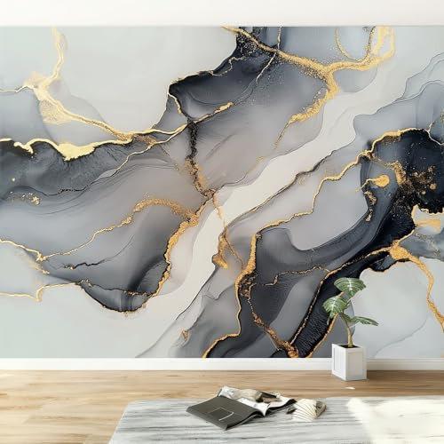 Wall Mural Grey Photo Wallpaper 350W x 256H cm, Marble Watercolour Art Luxury Non-Woven Mural Wall Art Decoration Poster Picture Design - Wallpaper Modern for Kids Room Living Room Bedroom