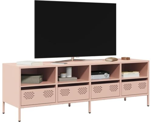 Owoxanthellate TV-Schrank Rosa 135x39x43,5 cm aus kaltgewalztem Stahl, Modernes Industrie-Design mit 4 Fächern & 4 Schubladen, Stabile Metall-Kommode für Wohnzimmer Schlafzimmer Flur