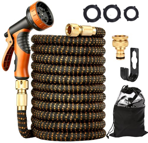 Weciau 75FT Expandable Garden Hose, No-Kink Flexible Hose Pipe with 3/4&1/2 Connectors and 10 Modes Spray Gun, 3 Layer Latex Garden Water Hose for Gardening, Cleaning and Washing