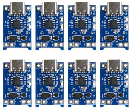 8 Stück USB-C Li-Ion Ladeplatine 5V 1A TP4056 Type-C 18650 Ladegerät Modul, lipo lademodul mit Schutzfunktion, USB C Platine 18650 Lithium Battery Charger Module Charging Board DIY