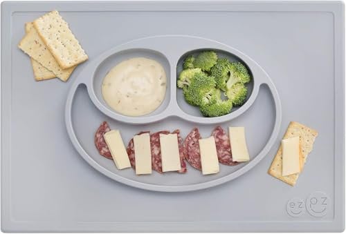 ezpz Happy Mat - One-Piece Silicone placemat + Plate (grau)